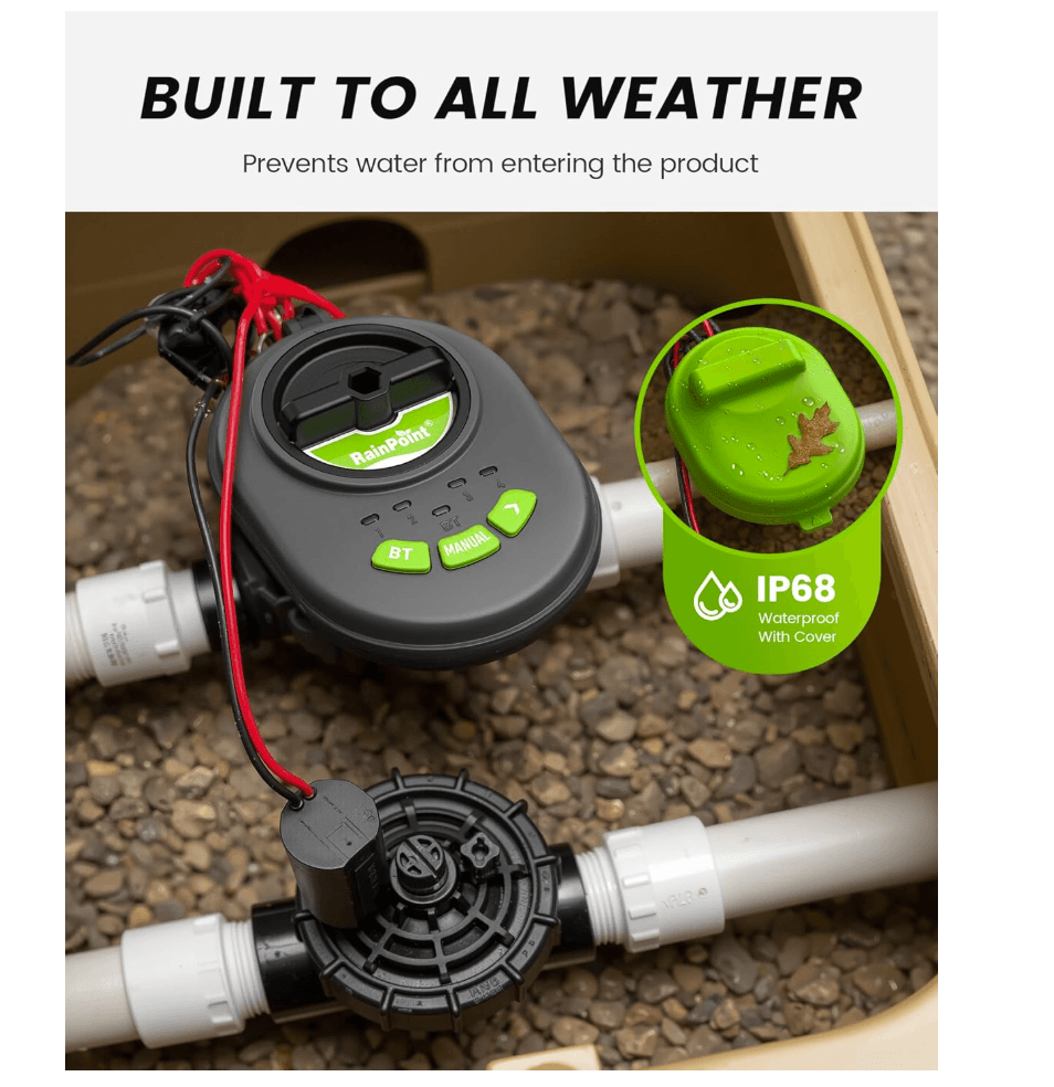 RAINPOINT Battery Operated Sprinkler Controller - Indoor & Outdoor 4 Zone Smart Irrigation Controller