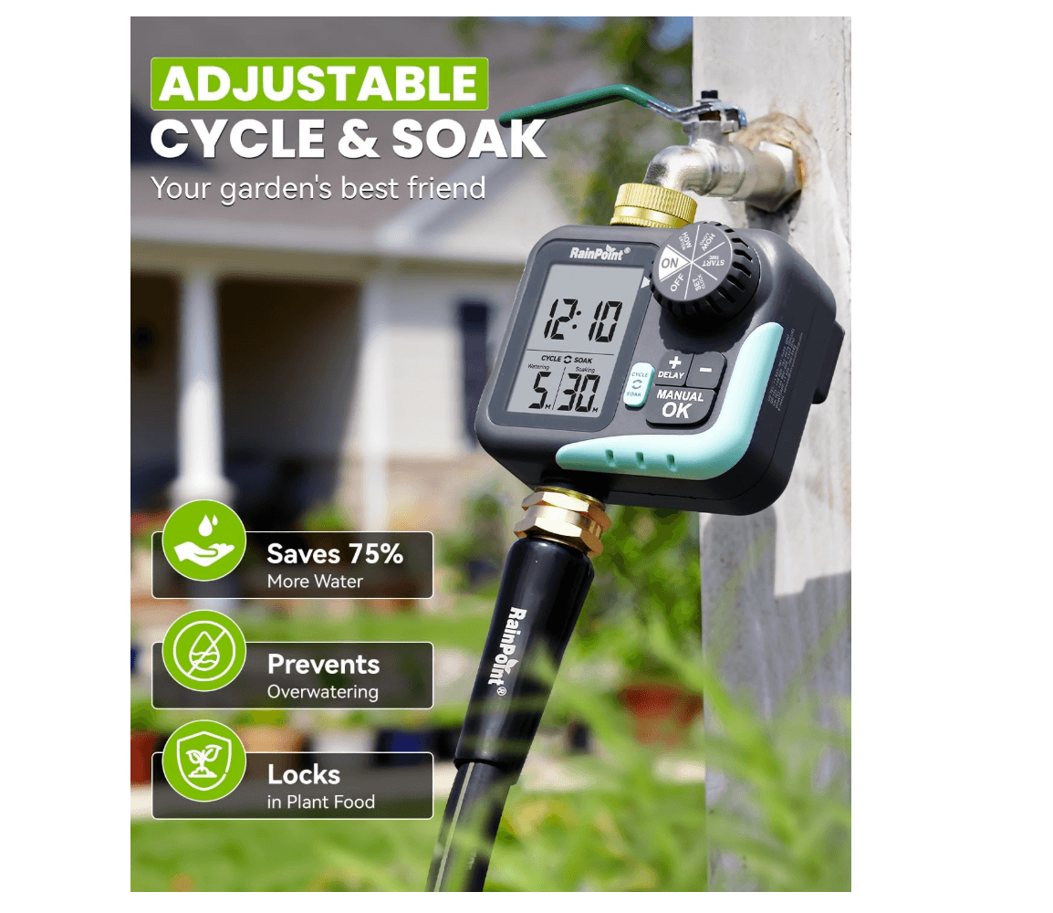 RAINPOINT Sprinkler Timer for Garden Hose - Hose Timer with Cycle & Soak, Brass Inlet & Outlet