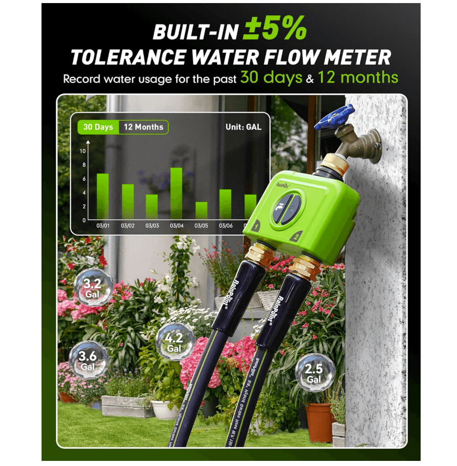 RAINPOINT 2 Zone WiFi Water Timer for Garden Hose(Brass Inlet & Outlet, No Gateway)