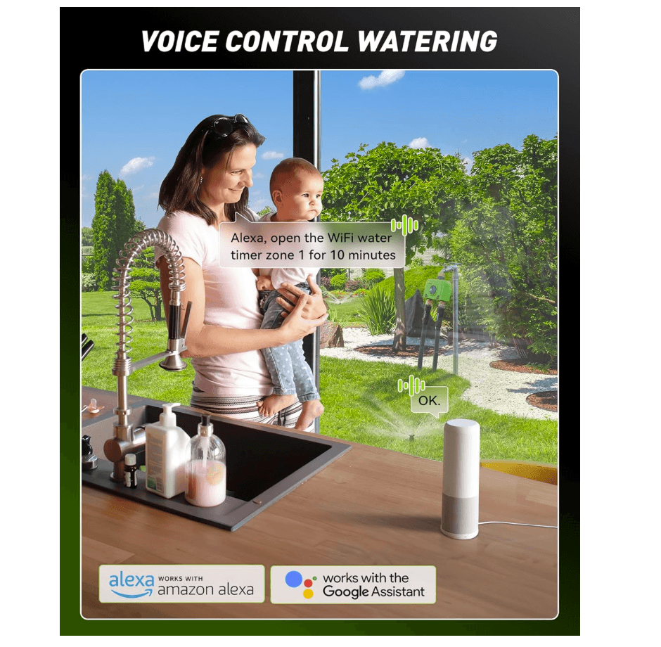 RAINPOINT 2 Zone WiFi Water Timer for Garden Hose(Brass Inlet & Outlet, No Gateway)