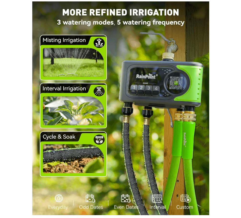RAINPOINT 4-Zone Smart Water Timer with Brass Inlet&Outlet for Automatic Watering System Without Hub