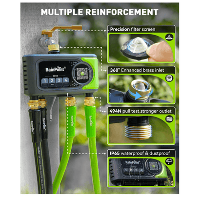 RAINPOINT 4-Zone Smart Water Timer with Brass Inlet&Outlet for Automatic Watering System Without Hub