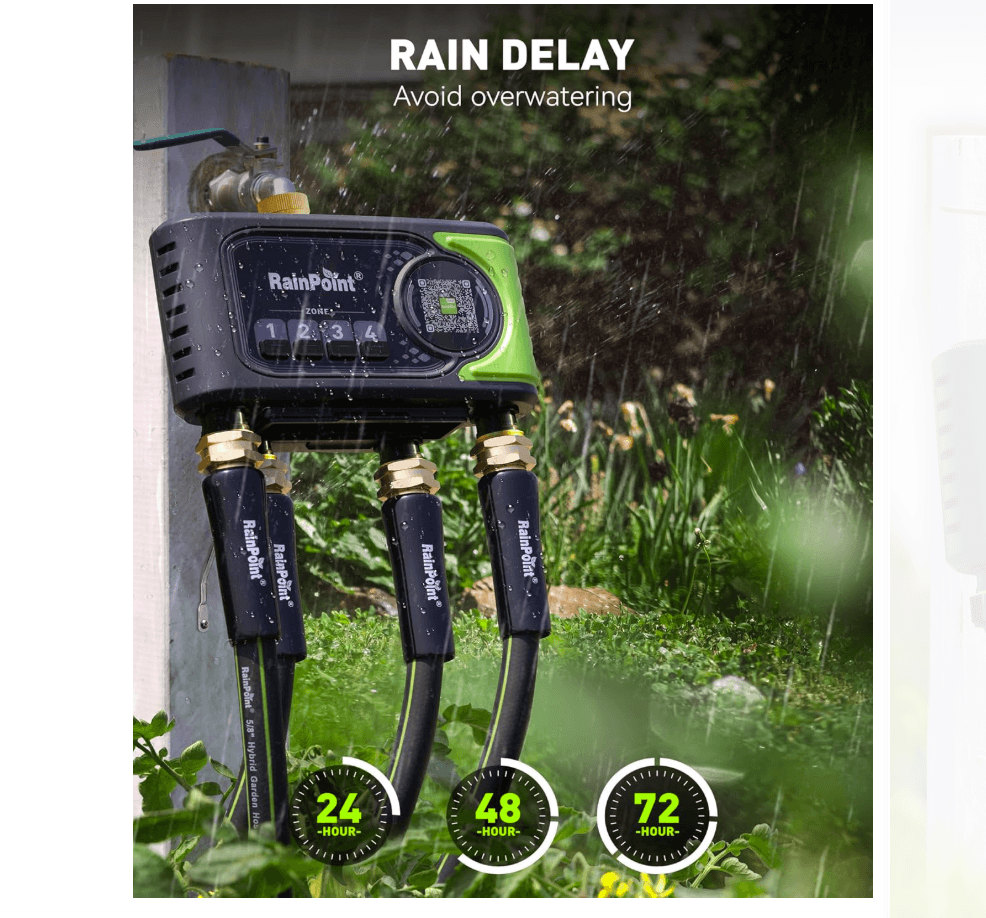 RAINPOINT 4-Zone Smart Water Timer with Brass Inlet&Outlet for Automatic Watering System Without Hub