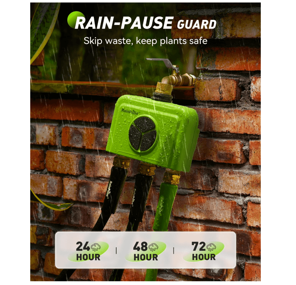 RainPoint 3 Zone WiFi Water Timer with Smart Gateway, Brass Inlet/Outlet
