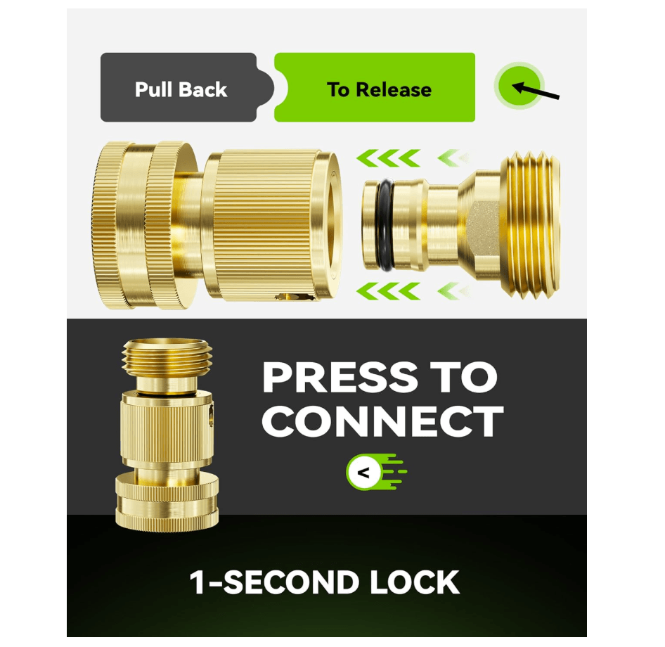 RainPoint Solid Brass 3/4" GHT Quick Connect Hose Fittings, No-Leak, 2 Sets