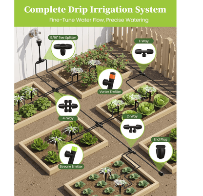 RAINPOINT Drip Irrigation System, Quick-Connect Garden Watering System Kit(25 ft Main Tubing + 50 ft Irrigation Tubing)