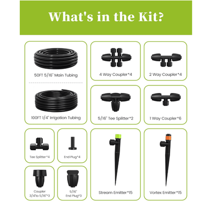 RAINPOINT Drip Irrigation System, Quick-Connect Garden Watering System Kit(25 ft Main Tubing + 50 ft Irrigation Tubing)