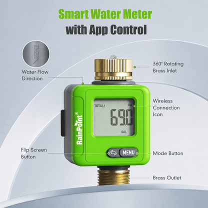 RainPoint Smart Water Flow Meter with Bluetooth App Control