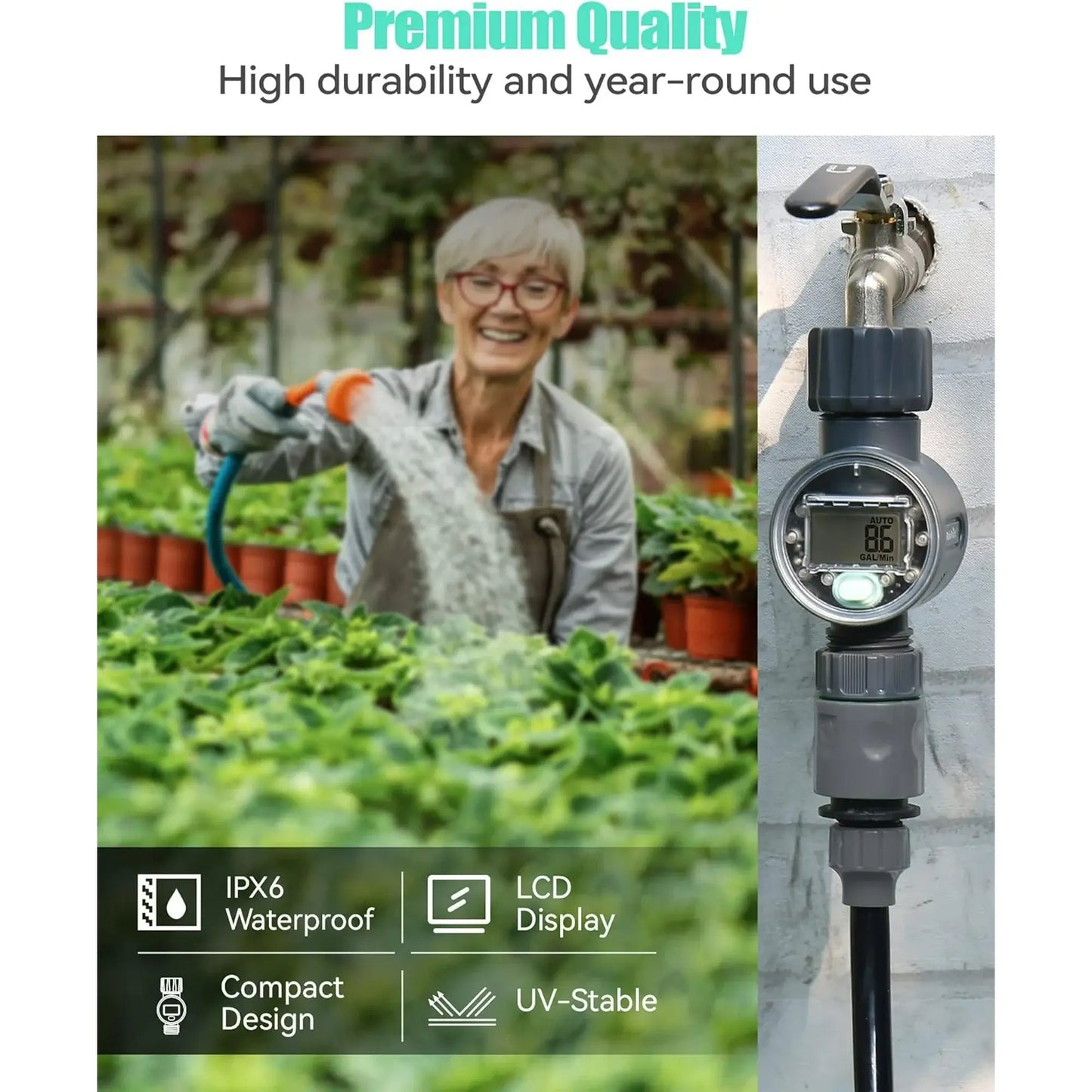 RainPoint Digital Hose Flow Meter for Outdoor Garden Watering, Lawn Sprinkler