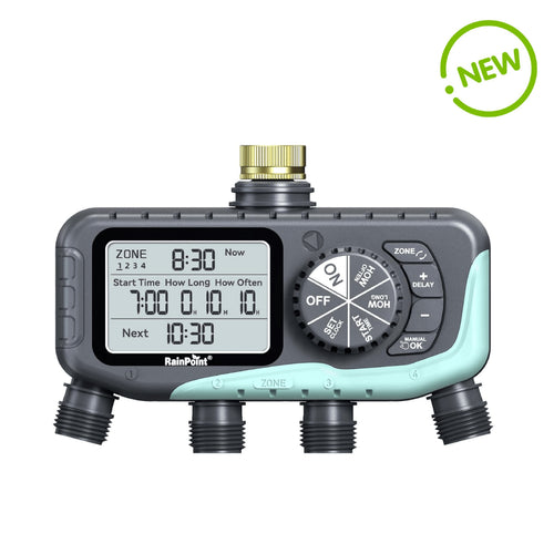 RAINPOINT Sprinkler Timer 4 Zone, Lawn Brass Inlet
