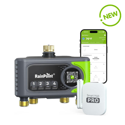 RAINPOINT WiFi Sprinkler Timer 4 Zone, Outdoor Smart Water Timer for Garden Hose with Brass Inlet & Outlet