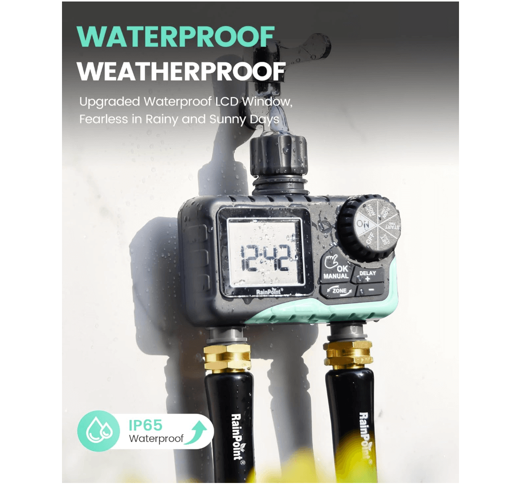 RainPoint 2 Outlet Digital Hose Timer for Automatic Garden Watering