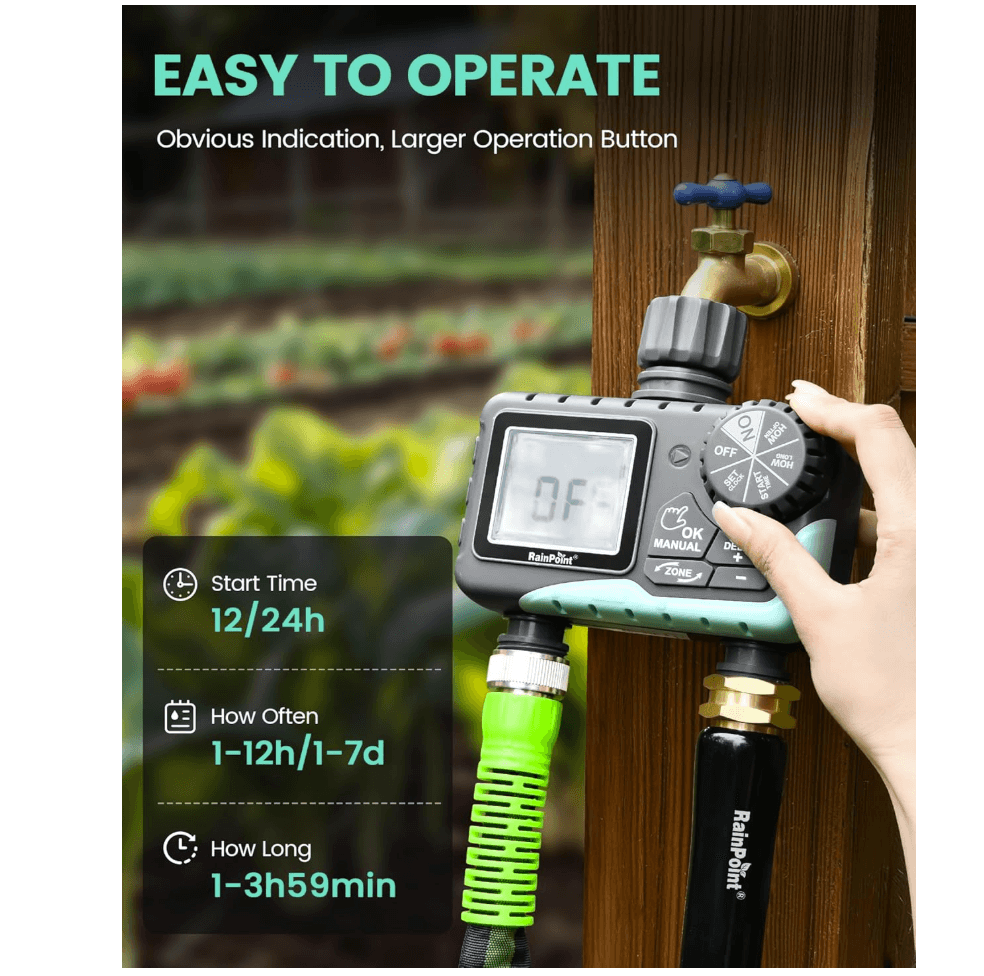 RainPoint 2 Outlet Digital Hose Timer for Automatic Garden Watering