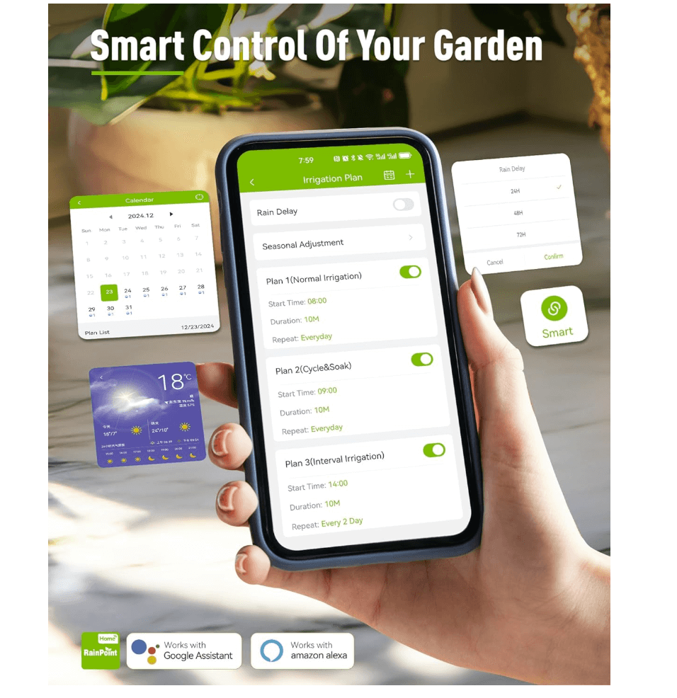 RainPoint Brass Inlet Smart Sprinkler Timer for Watering